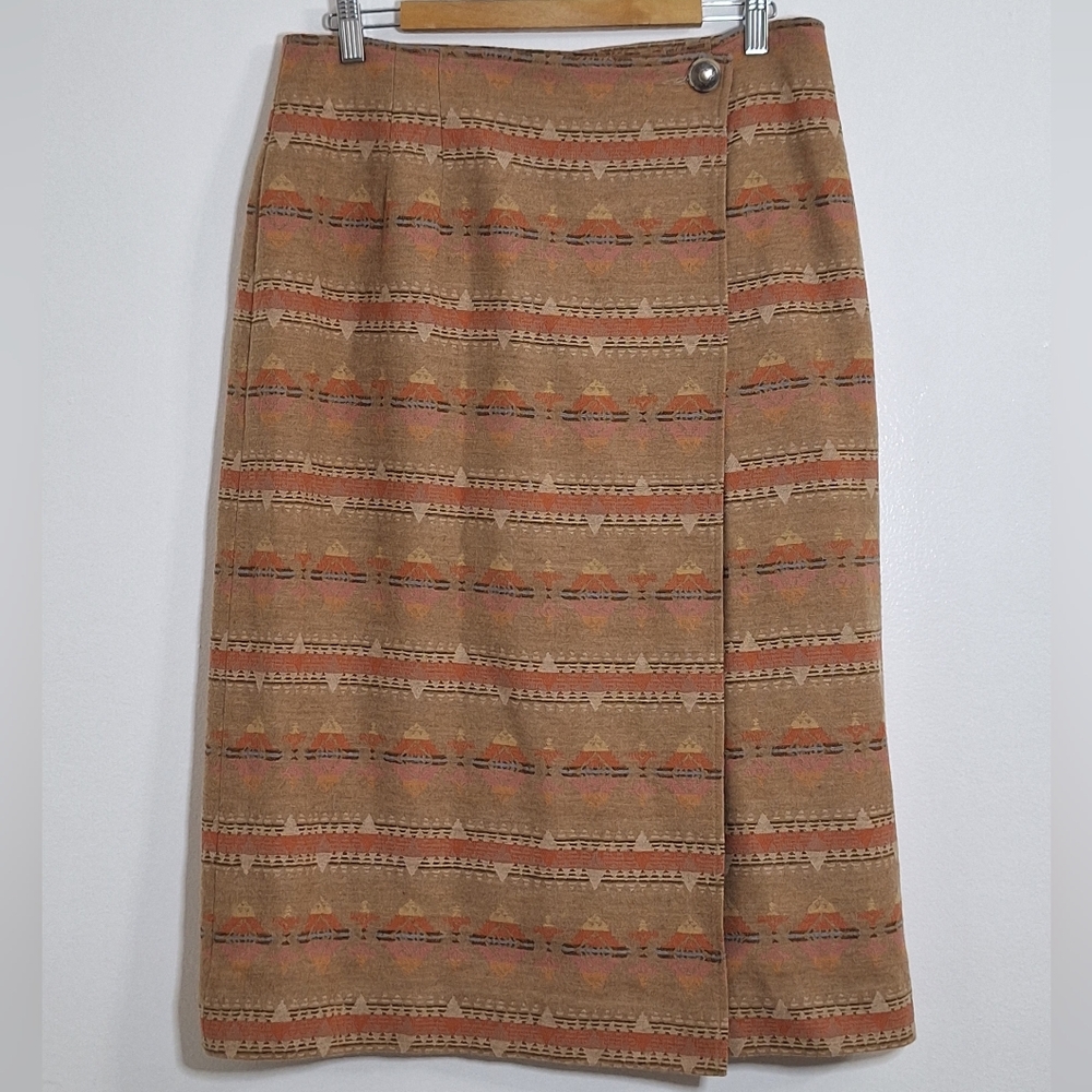 Pendleton Brown And Tan Patterned Midi Skirt - image 1